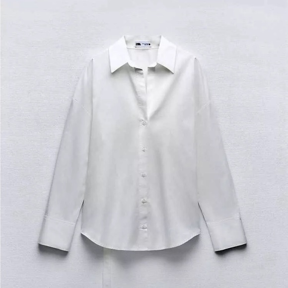 ZARA white BACK TAB POPLIN Cotton lapel collar and long sleeves SHIRT size M NWT - Picture 3 of 16